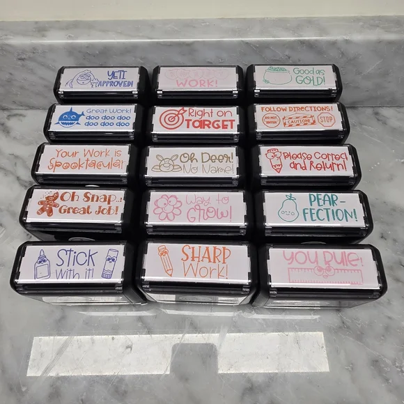 Set of 15 Teacher Rubber Message Homework Stamps Self-Inking School Education - Picture 16 of 16